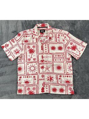 Malibu By Drill Clothing S/S Button Up Shirt Beach Tropical Red White Men's XL